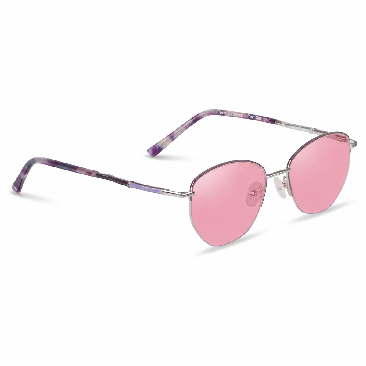 Lentes de sol Fiore 3921 Morado con cristal rosado polarizado UV400, vista en tres cuartos para mujer #color_rosado