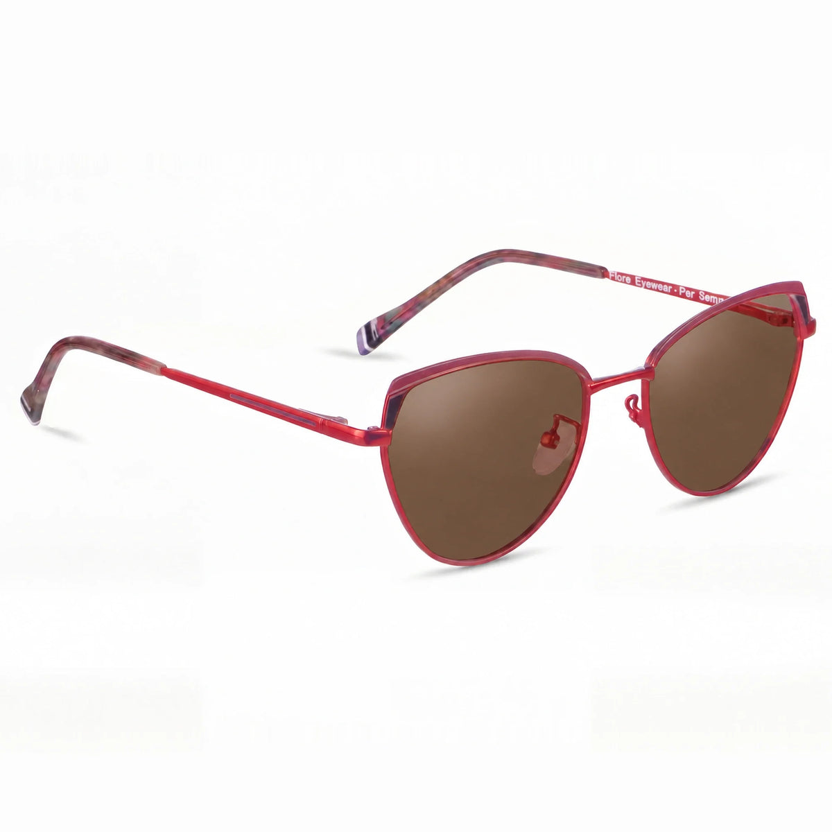 Lentes de sol Fiore 3983 Rojo con cristal café polarizado UV400, vista en tres cuartos para mujer #color_cafe