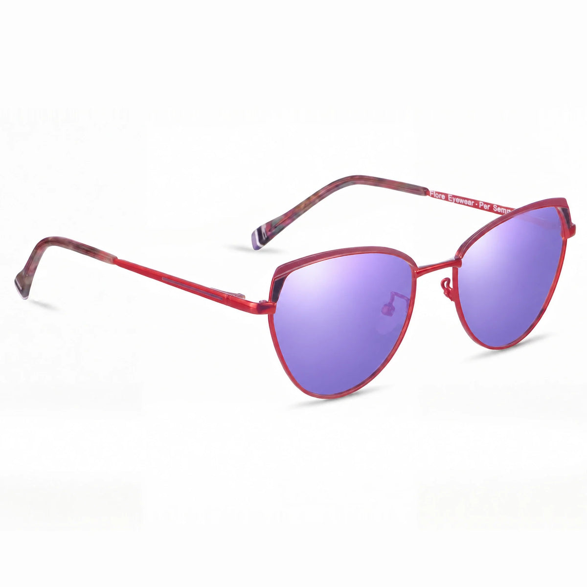 Lentes de sol Fiore 3983 Rojo con cristal espejado morado polarizado UV400, vista en tres cuartos para mujer #color_espejado-morado