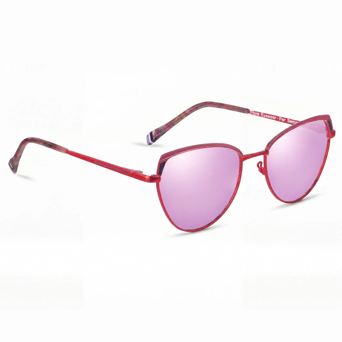 Lentes de sol Fiore 3983 Rojo con cristal espejado rosado polarizado UV400, vista en tres cuartos para mujer #color_espejado-rosado