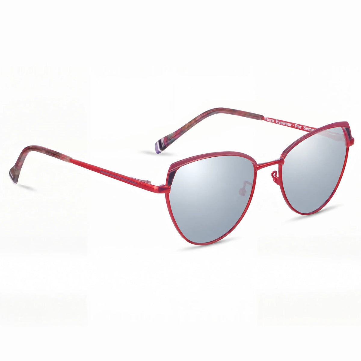 Lentes de sol Fiore 3983 Rojo con cristal espejado silver polarizado UV400, vista en tres cuartos para mujer #color_espejado-silver