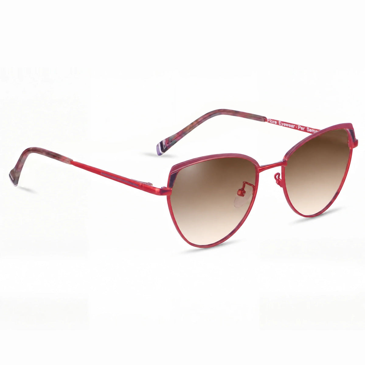 Lentes de sol Fiore 3983 Rojo con cristal gradiente café polarizado UV400, vista en tres cuartos para mujer #color_gradiente-cafe
