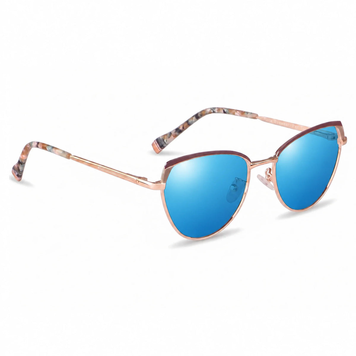 Lentes de sol Fiore 3983 Dorado con cristal espejado azul polarizado UV400, vista en tres cuartos para mujer #color_espejado-azul