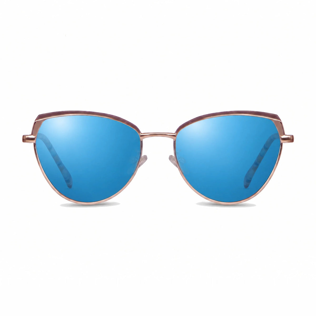 Lentes de sol Fiore 3983 Dorado con cristal espejado azul polarizado UV400, vista frontal para mujer #color_espejado-azul #foto_frontal