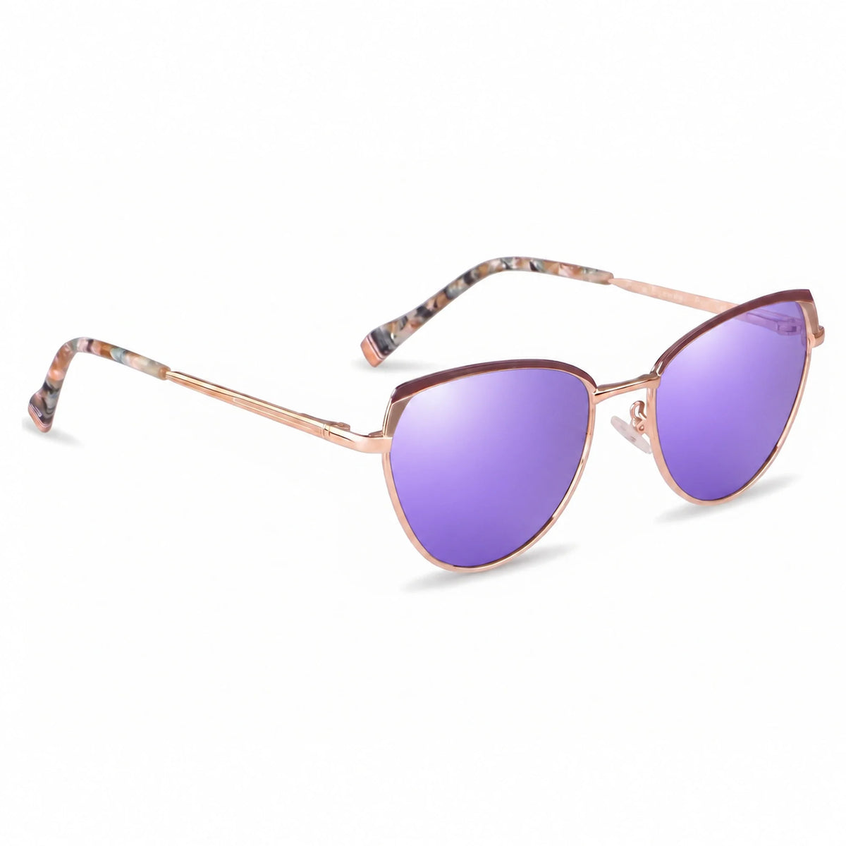 Lentes de sol Fiore 3983 Dorado con cristal espejado morado polarizado UV400, vista en tres cuartos para mujer #color_espejado-morado