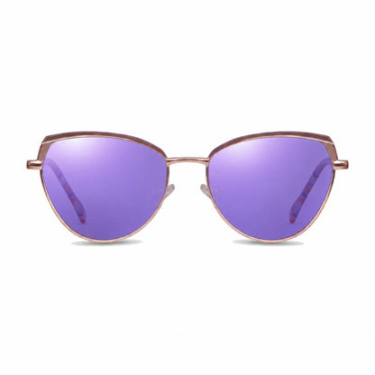 Lentes de sol Fiore 3983 Dorado con cristal espejado morado polarizado UV400, vista frontal para mujer #color_espejado-morado #foto_frontal