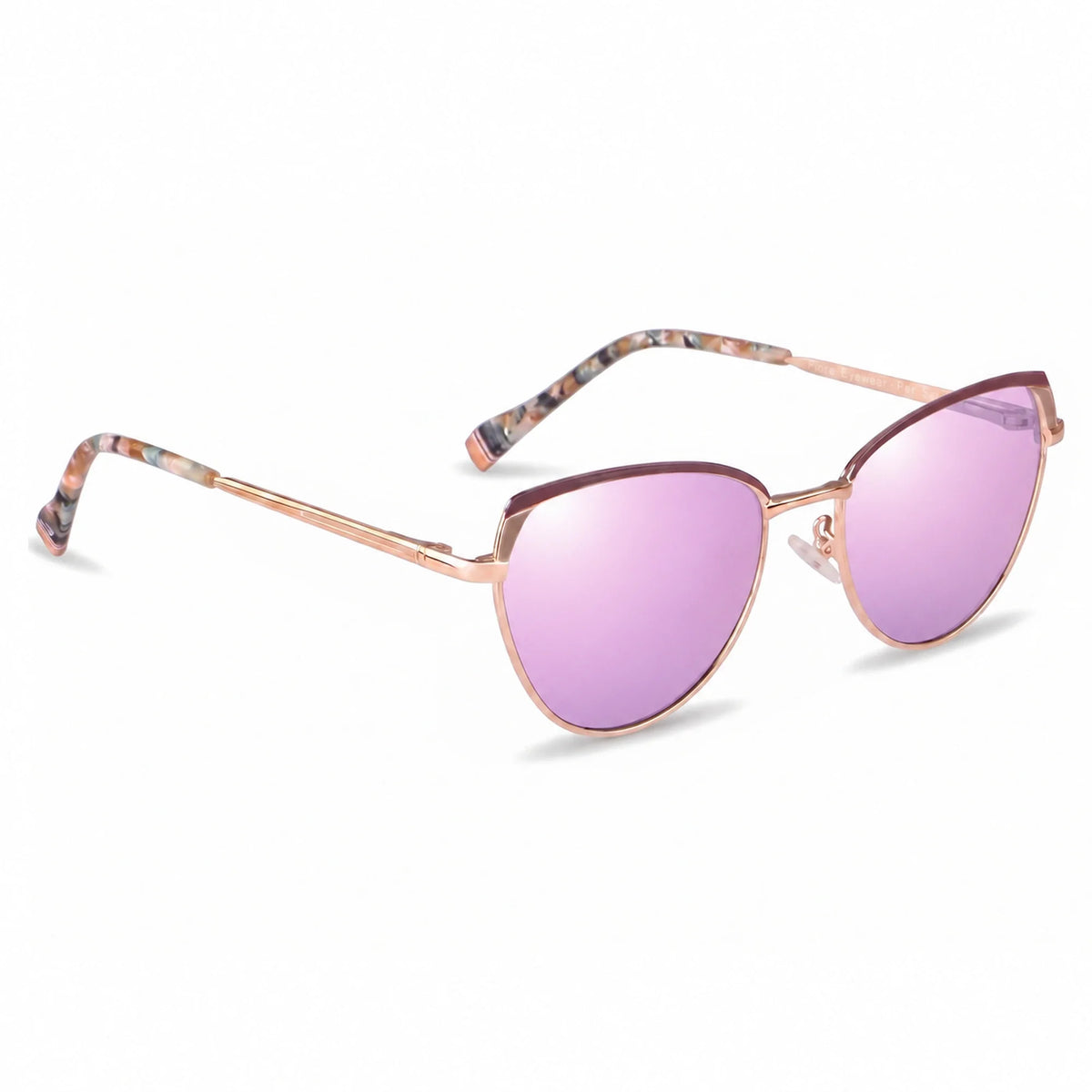 Lentes de sol Fiore 3983 Dorado con cristal espejado rosado polarizado UV400, vista en tres cuartos para mujer #color_espejado-rosado