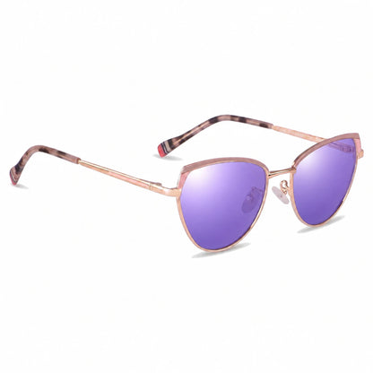 Lentes de sol Fiore 3983 Rosado con cristal espejado morado polarizado UV400, vista en tres cuartos para mujer #color_espejado-morado