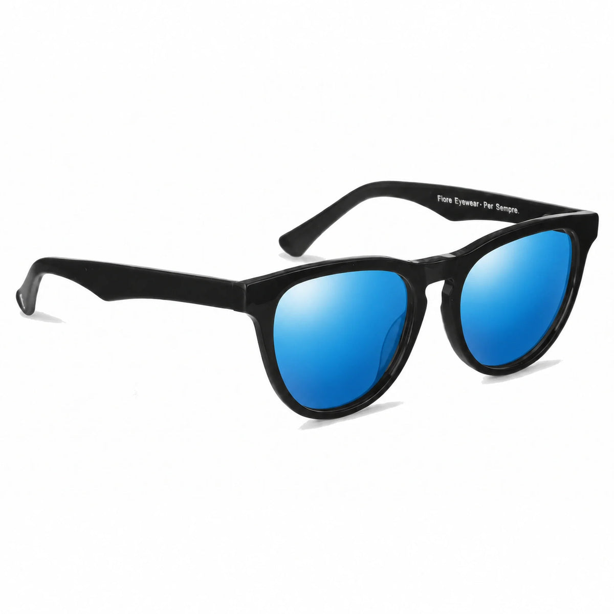 Lentes de sol Fiore 4488 Negro con cristal espejado azul polarizado UV400, vista en tres cuartos para hombre y mujer #color_espejado-azul