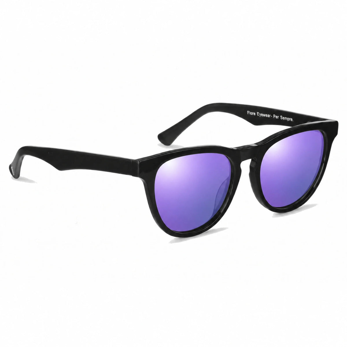 Lentes de sol Fiore 4488 Negro con cristal espejado morado polarizado UV400, vista en tres cuartos para hombre y mujer #color_espejado-morado