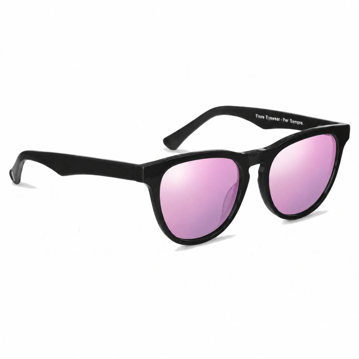 Lentes de sol Fiore 4488 Negro con cristal espejado rosado polarizado UV400, vista en tres cuartos para hombre y mujer #color_espejado-rosado