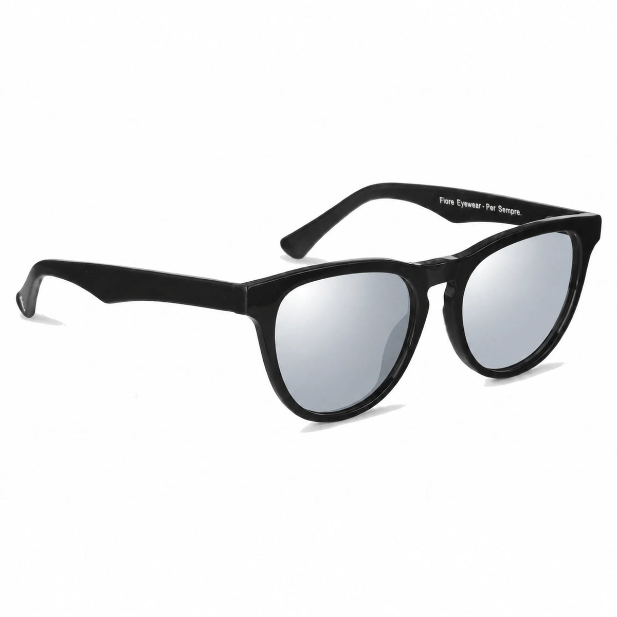 Lentes de sol Fiore 4488 Negro con cristal espejado silver polarizado UV400, vista en tres cuartos para hombre y mujer #color_espejado-silver