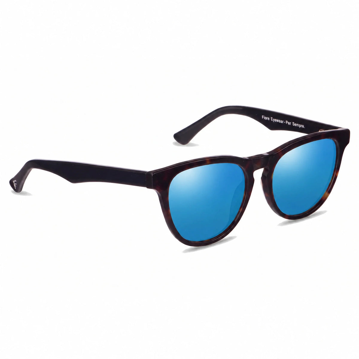 Lentes de sol Fiore 4488 Carey con cristal espejado azul polarizado UV400, vista en tres cuartos para hombre y mujer #color_espejado-azul