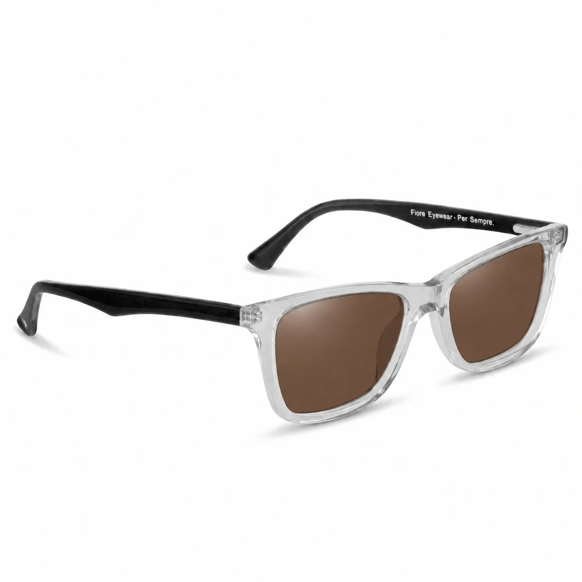Lentes de sol Fiore 5228 Transparente con cristal café polarizado UV400, vista en tres cuartos para hombre y mujer #color_cafe