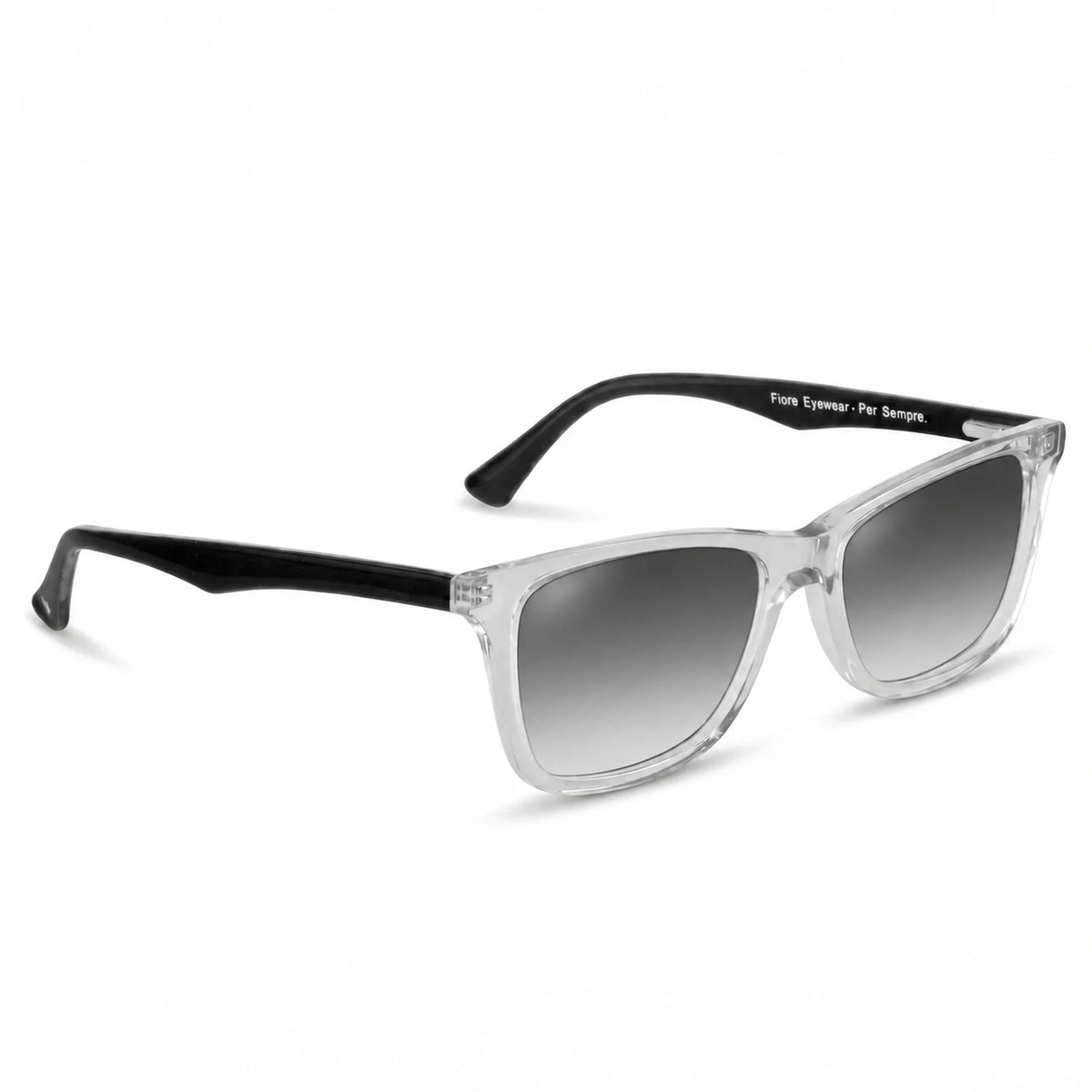 Lentes de sol Fiore 5228 Transparente con cristal gradiente gris polarizado UV400, vista en tres cuartos para hombre y mujer #color_gradiente-gris