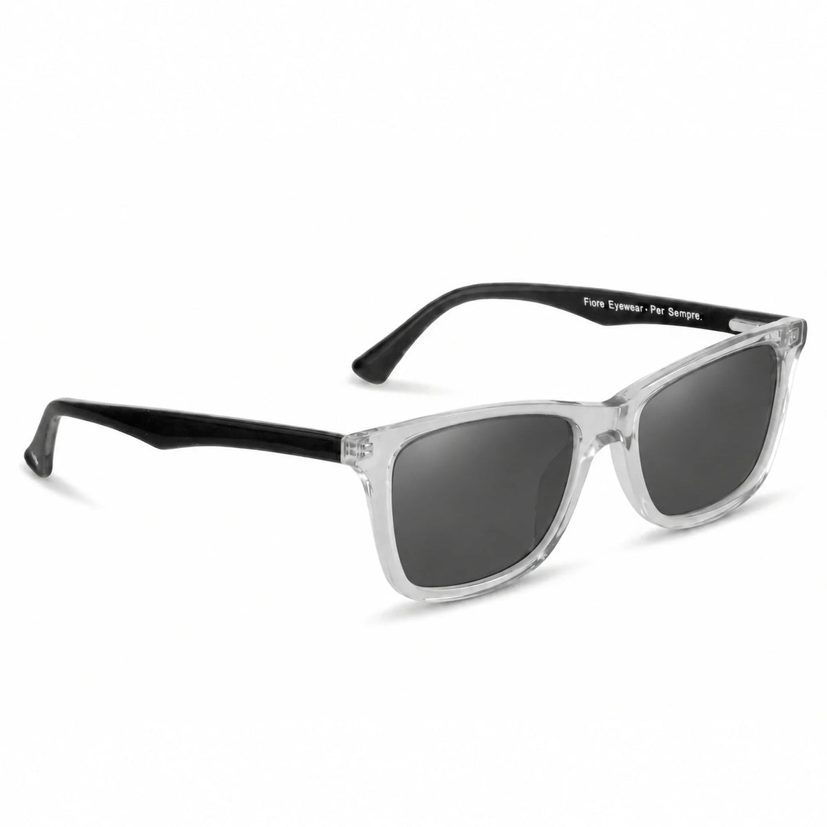 Lentes de sol Fiore 5228 Transparente con cristal negro polarizado UV400, vista en tres cuartos para hombre y mujer #color_negro