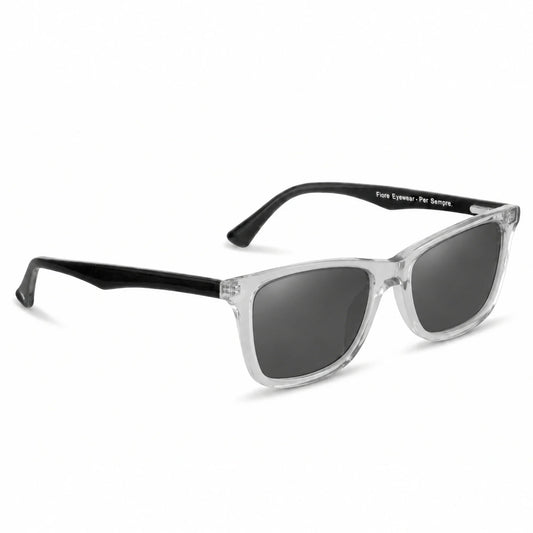 Lentes de sol Fiore 5228 Transparente con cristal negro polarizado UV400, vista en tres cuartos para hombre y mujer #color_negro