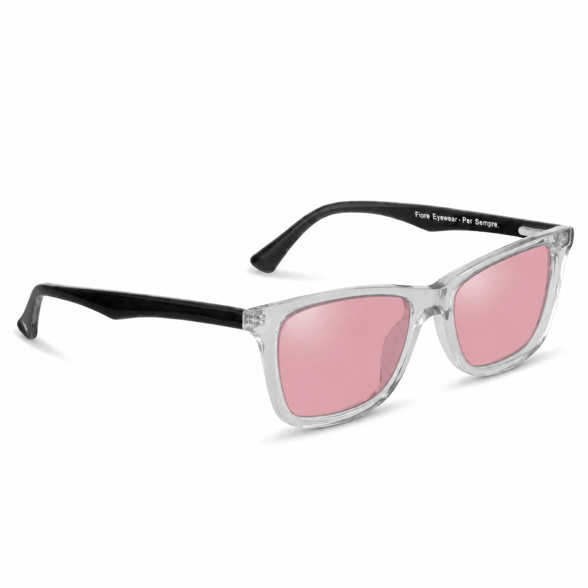 Lentes de sol Fiore 5228 Transparente con cristal rosado polarizado UV400, vista en tres cuartos para hombre y mujer #color_rosado