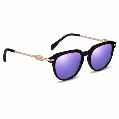 Lentes de sol Fiore 5409 Negro con cristal espejado morado polarizado UV400, vista en tres cuartos para mujer #color_espejado-morado