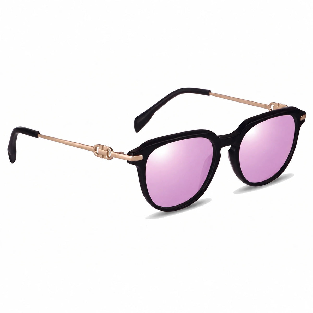 Lentes de sol Fiore 5409 Negro con cristal espejado rosado polarizado UV400, vista en tres cuartos para mujer #color_espejado-rosado