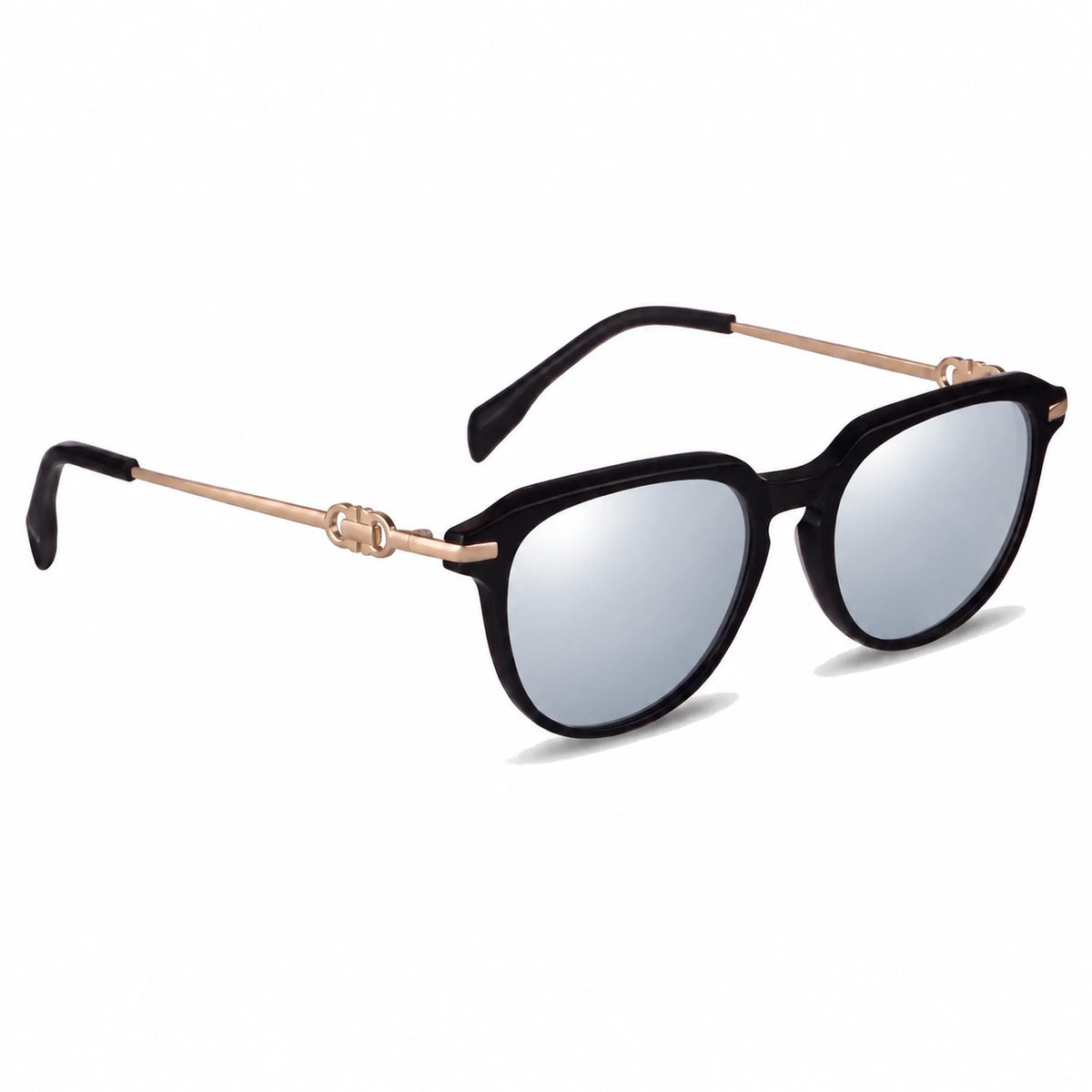 Lentes de sol Fiore 5409 Negro con cristal espejado silver polarizado UV400, vista en tres cuartos para mujer #color_espejado-silver