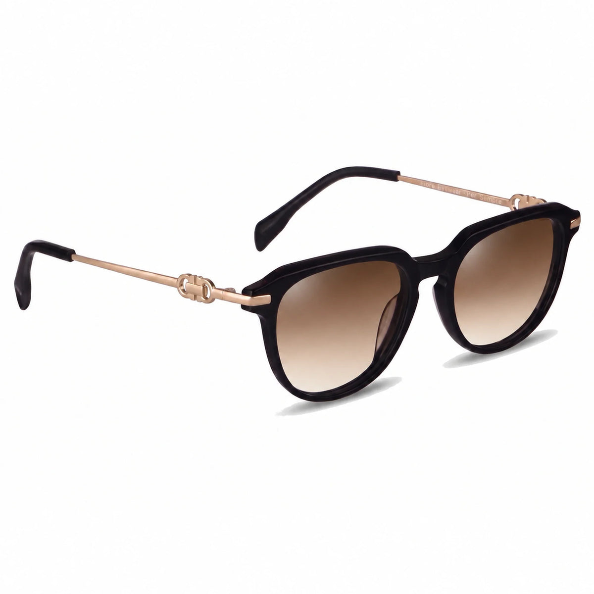 Lentes de sol Fiore 5409 Negro con cristal gradiente café polarizado UV400, vista en tres cuartos para mujer #color_gradiente-cafe
