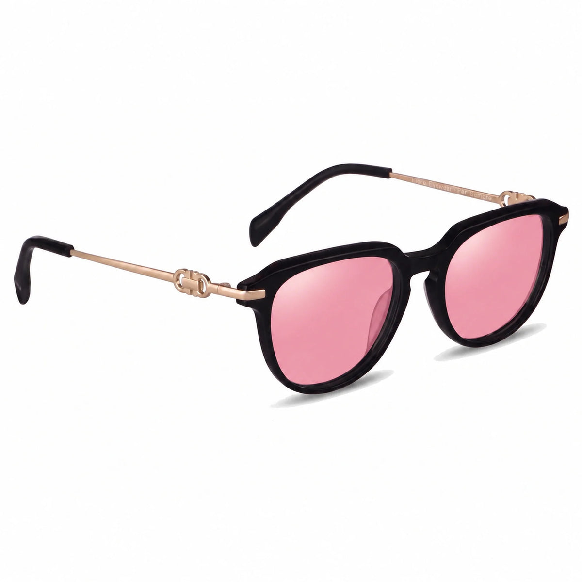Lentes de sol Fiore 5409 Negro con cristal rosado polarizado UV400, vista en tres cuartos para mujer #color_rosado