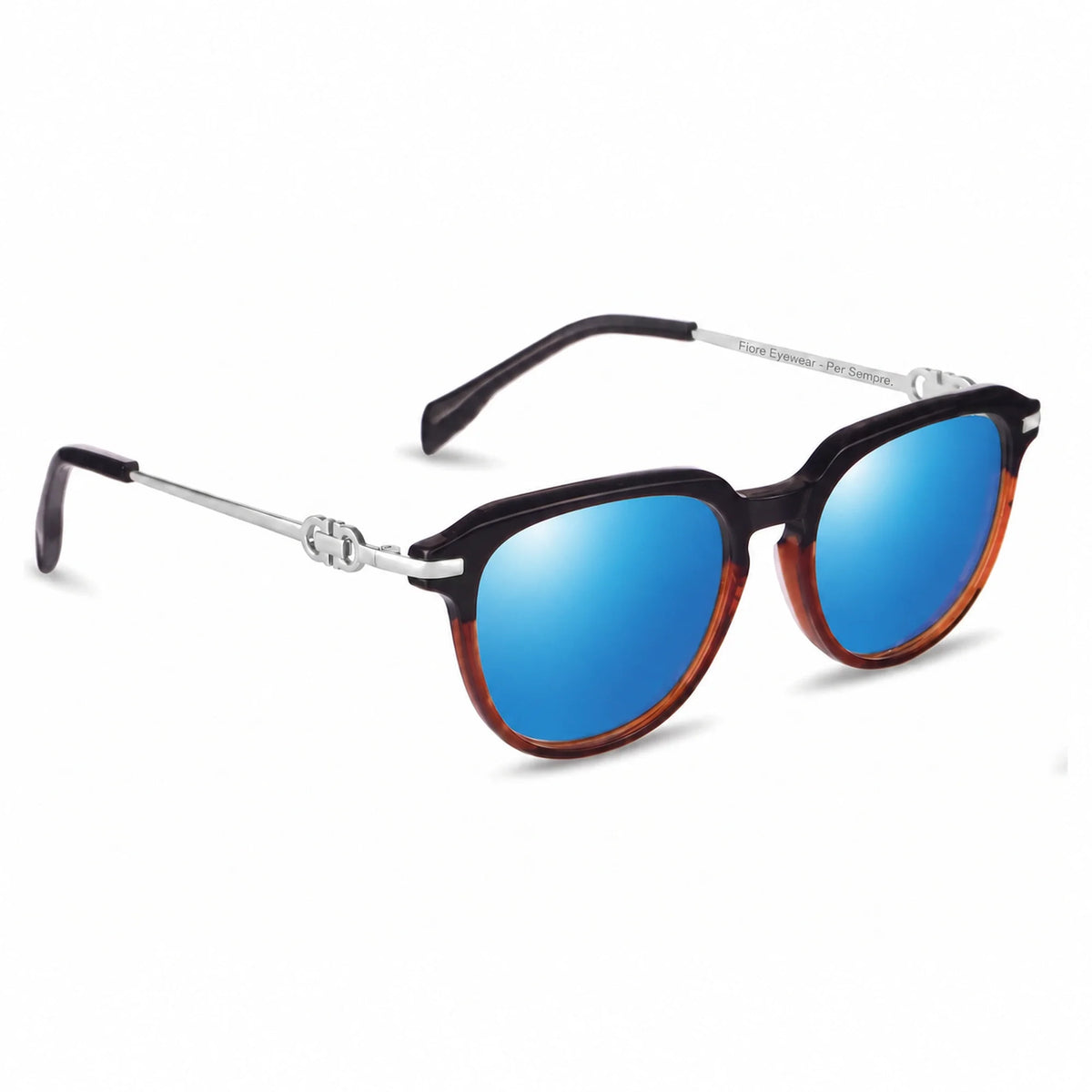 Lentes de sol Fiore 5409 Brown con cristal espejado azul polarizado UV400, vista en tres cuartos para mujer #color_espejado-azul