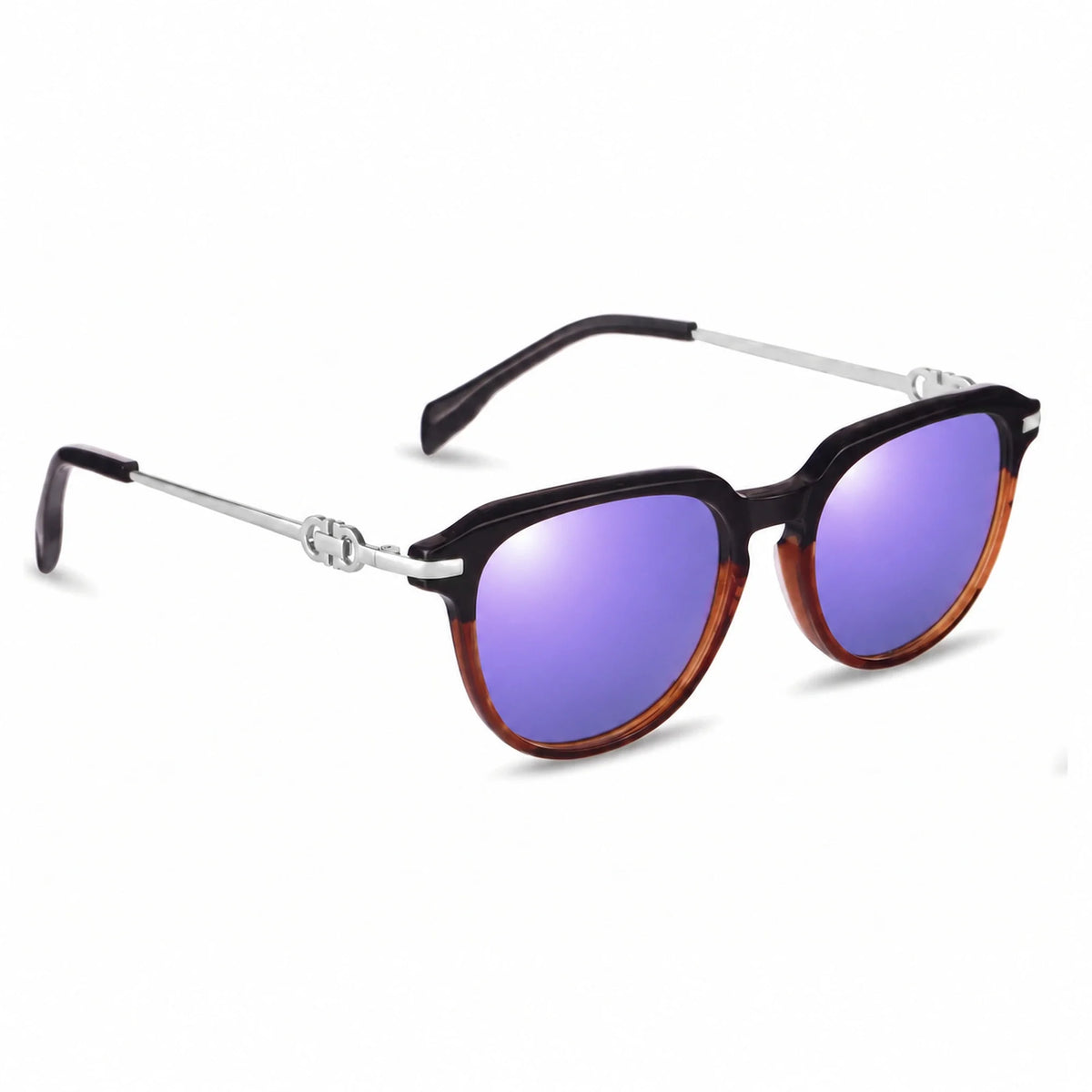 Lentes de sol Fiore 5409 Brown con cristal espejado morado polarizado UV400, vista en tres cuartos para mujer #color_espejado-morado