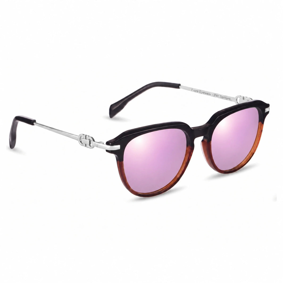 Lentes de sol Fiore 5409 Brown con cristal espejado rosado polarizado UV400, vista en tres cuartos para mujer #color_espejado-rosado
