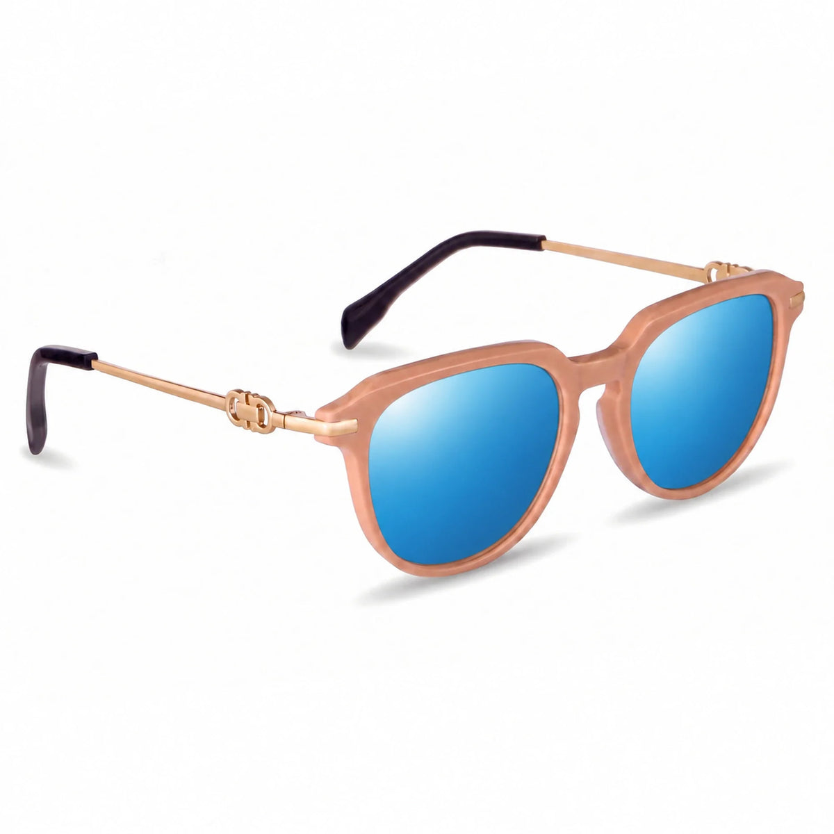 Lentes de sol Fiore 5409 Rosado con cristal espejado azul polarizado UV400, vista en tres cuartos para mujer #color_espejado-azul