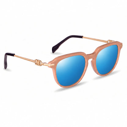 Lentes de sol Fiore 5409 Rosado con cristal espejado azul polarizado UV400, vista en tres cuartos para mujer #color_espejado-azul