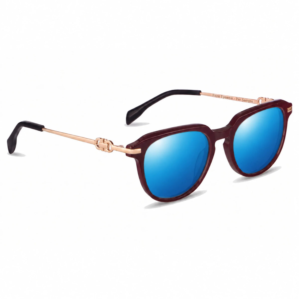 Lentes de sol Fiore 5409 Rojo con cristal espejado azul polarizado UV400, vista en tres cuartos para mujer #color_espejado-azul