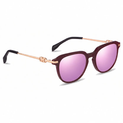 Lentes de sol Fiore 5409 Rojo con cristal espejado rosado polarizado UV400, vista en tres cuartos para mujer #color_espejado-rosado