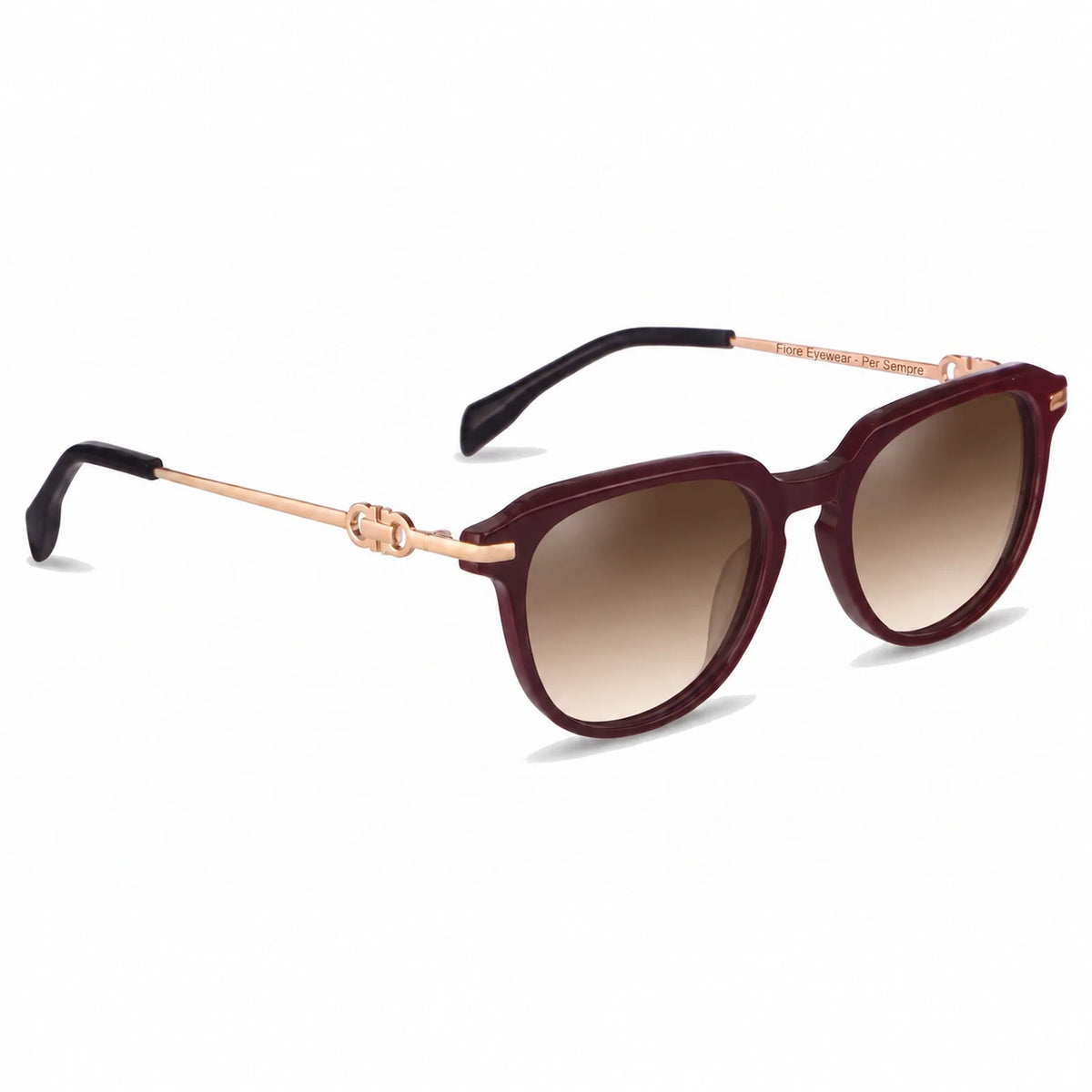 Lentes de sol Fiore 5409 Rojo con cristal gradiente café polarizado UV400, vista en tres cuartos para mujer #color_gradiente-cafe