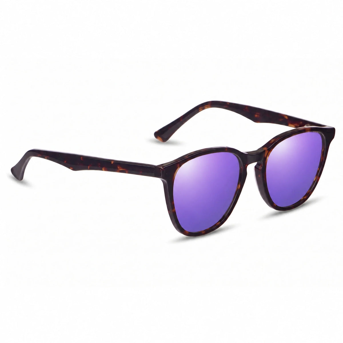 Lentes de sol Fiore 7046 Carey con cristal espejado morado polarizado UV400, vista en tres cuartos para hombre y mujer #color_espejado-morado