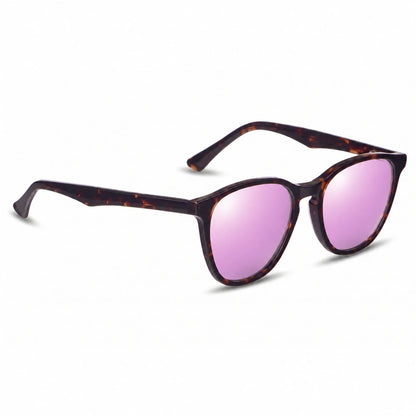 Lentes de sol Fiore 7046 Carey con cristal espejado rosado polarizado UV400, vista en tres cuartos para hombre y mujer #color_espejado-rosado