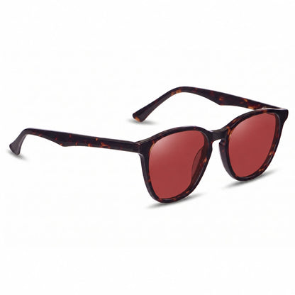 Lentes de sol Fiore 7046 Carey con cristal rojo polarizado UV400, vista en tres cuartos para hombre y mujer #color_rojo