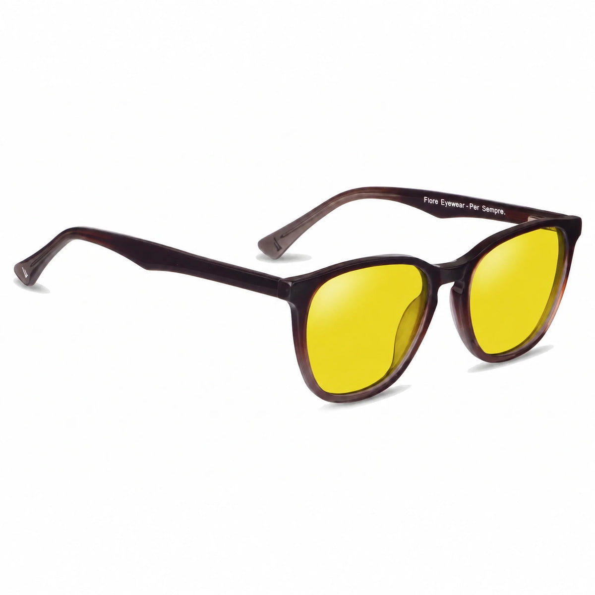 Lentes de sol Fiore 7046 Brown con cristal amarillo polarizado UV400, vista en tres cuartos para hombre y mujer #color_amarillo