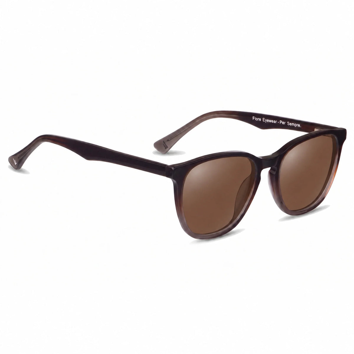 Lentes de sol Fiore 7046 Brown con cristal café polarizado UV400, vista en tres cuartos para hombre y mujer #color_cafe