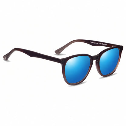 Lentes de sol Fiore 7046 Brown con cristal espejado azul polarizado UV400, vista en tres cuartos para hombre y mujer #color_espejado-azul