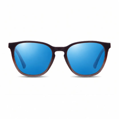 Lentes de sol Fiore 7046 Brown con cristal espejado azul polarizado UV400, vista frontal para hombre y mujer #color_espejado-azul #foto_frontal