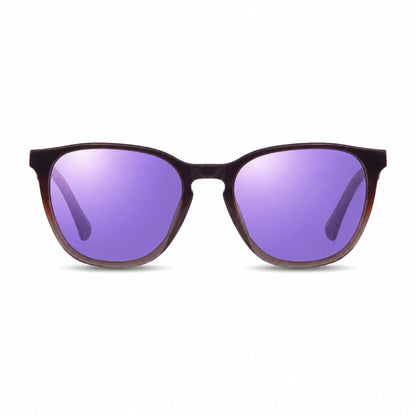 Lentes de sol Fiore 7046 Brown con cristal espejado morado polarizado UV400, vista frontal para hombre y mujer #color_espejado-morado #foto_frontal