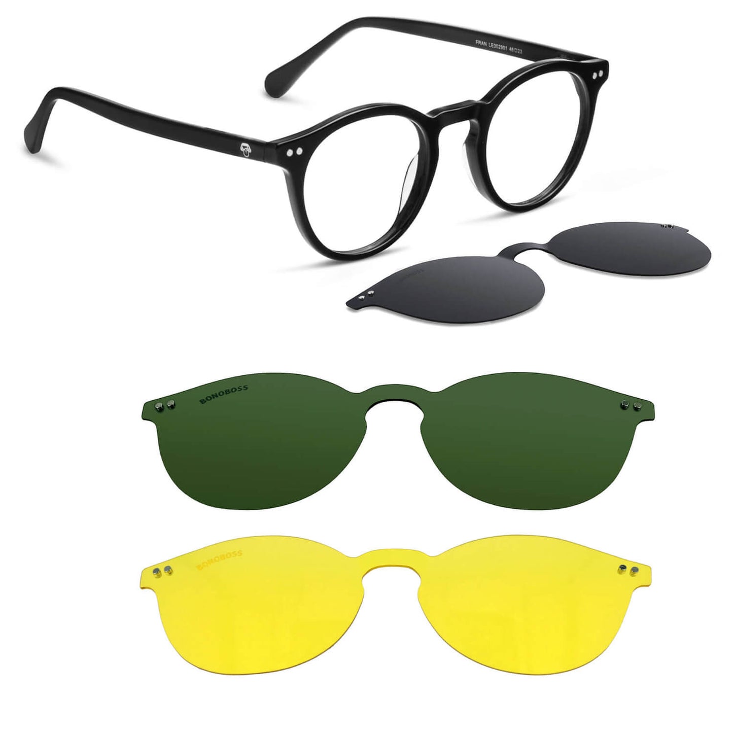 Fran Clip Sol lentes clip on negro vista angulada 3/4 para mujer #color_negro