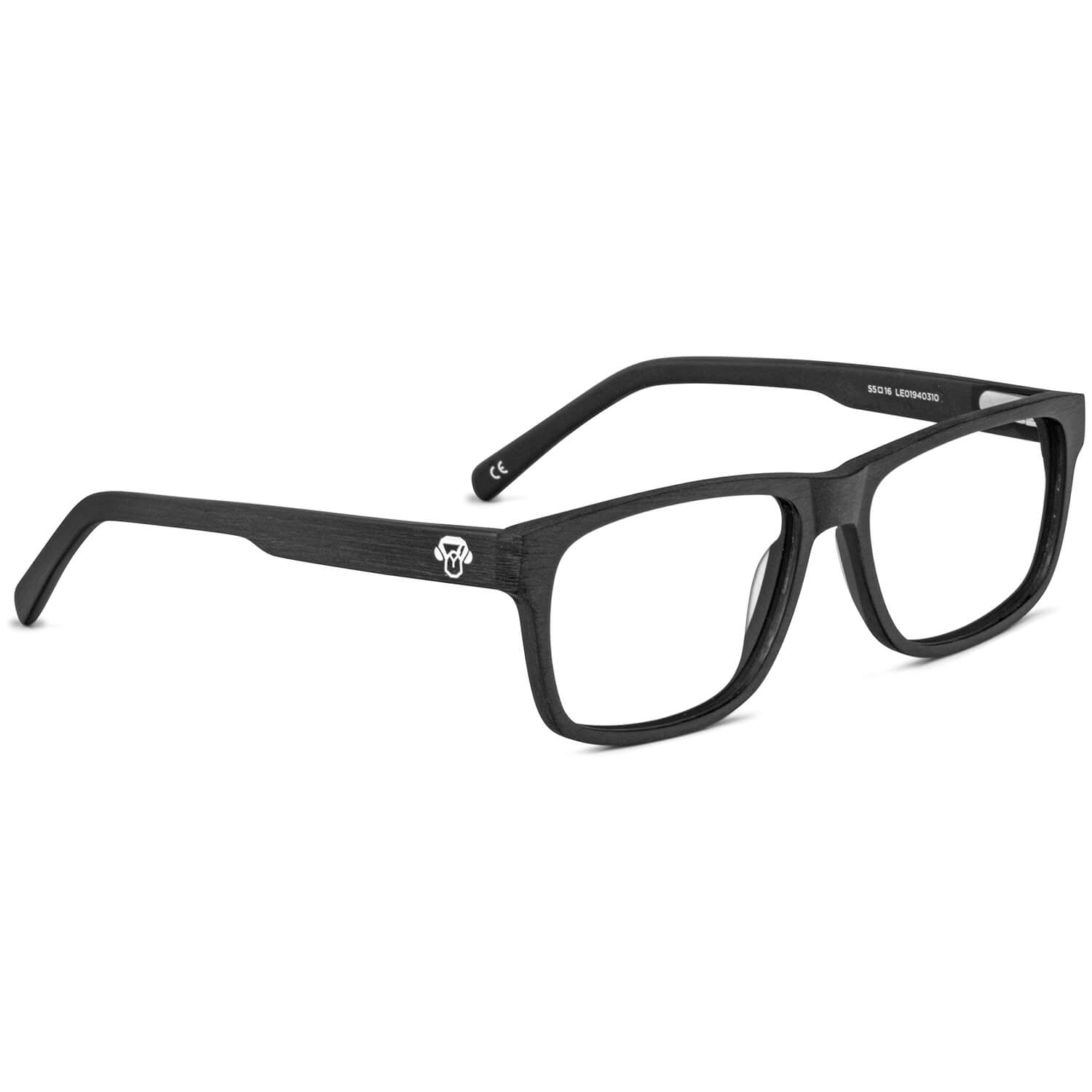 vista angulada o lateral de armazones o marcos opticos sustentables o de material reciclado de forma rectangular de color negro para hombre y mujer de cara redonda#color_black