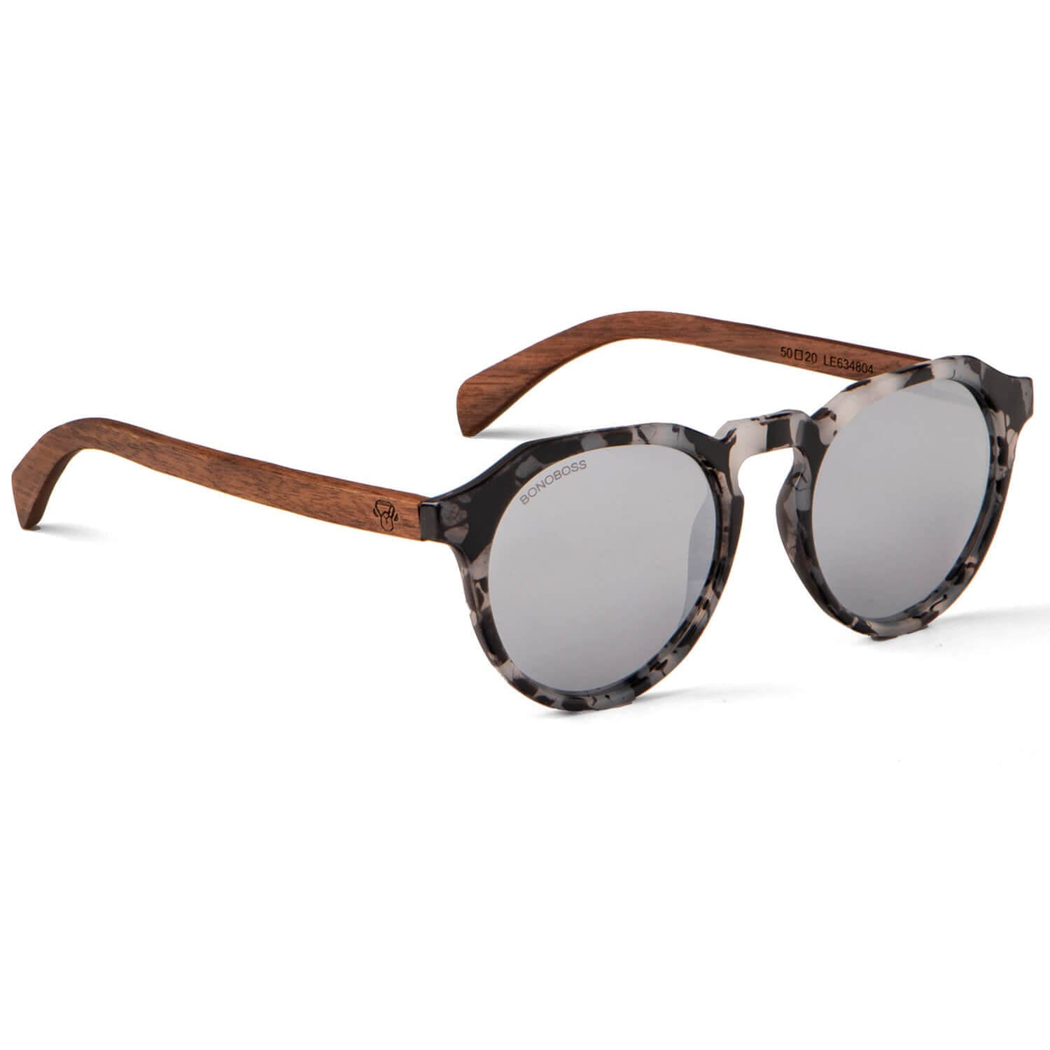anteojos de sol hexagonales polarizados con patas de madera de hombre y mujer con lentes de color gris #color_silver