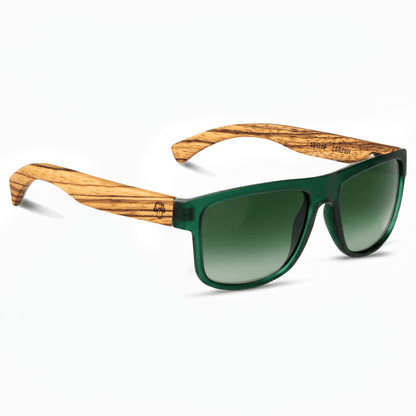 anteojos de sol polarizados de plastico reciclado rectangulares para hombre y mujer con pata de madera de zebrano y marco de color verde cristales degrade verde #color-marco_forest
