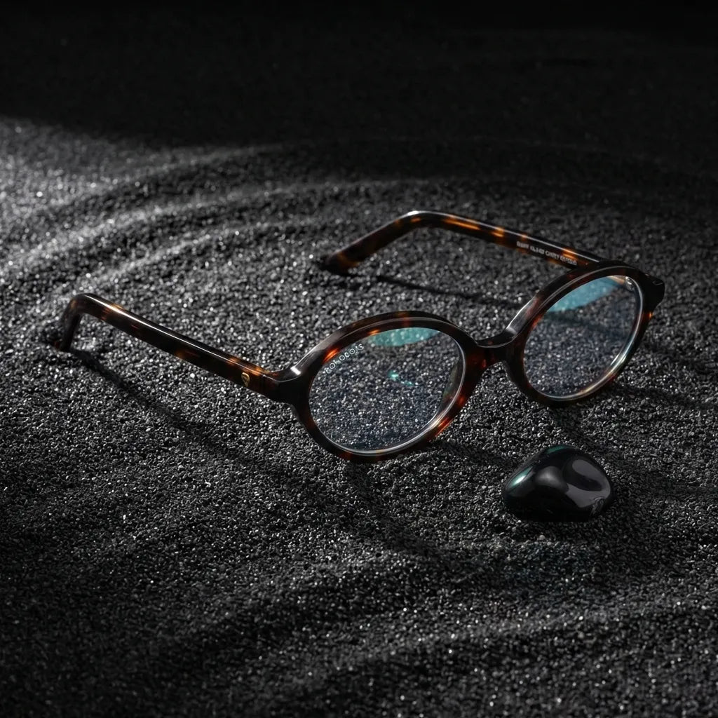 Lentes opticos Guapi Carey sobre arena negra volcanica antirreflex receta optica bio-acetato Bonoboss #editorial_arena-negra #color_carey
