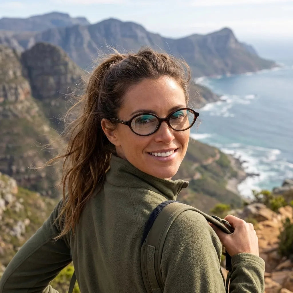 Mujer real usando Guapi Island marcos de lentes estampado tortuga carey #color_carey