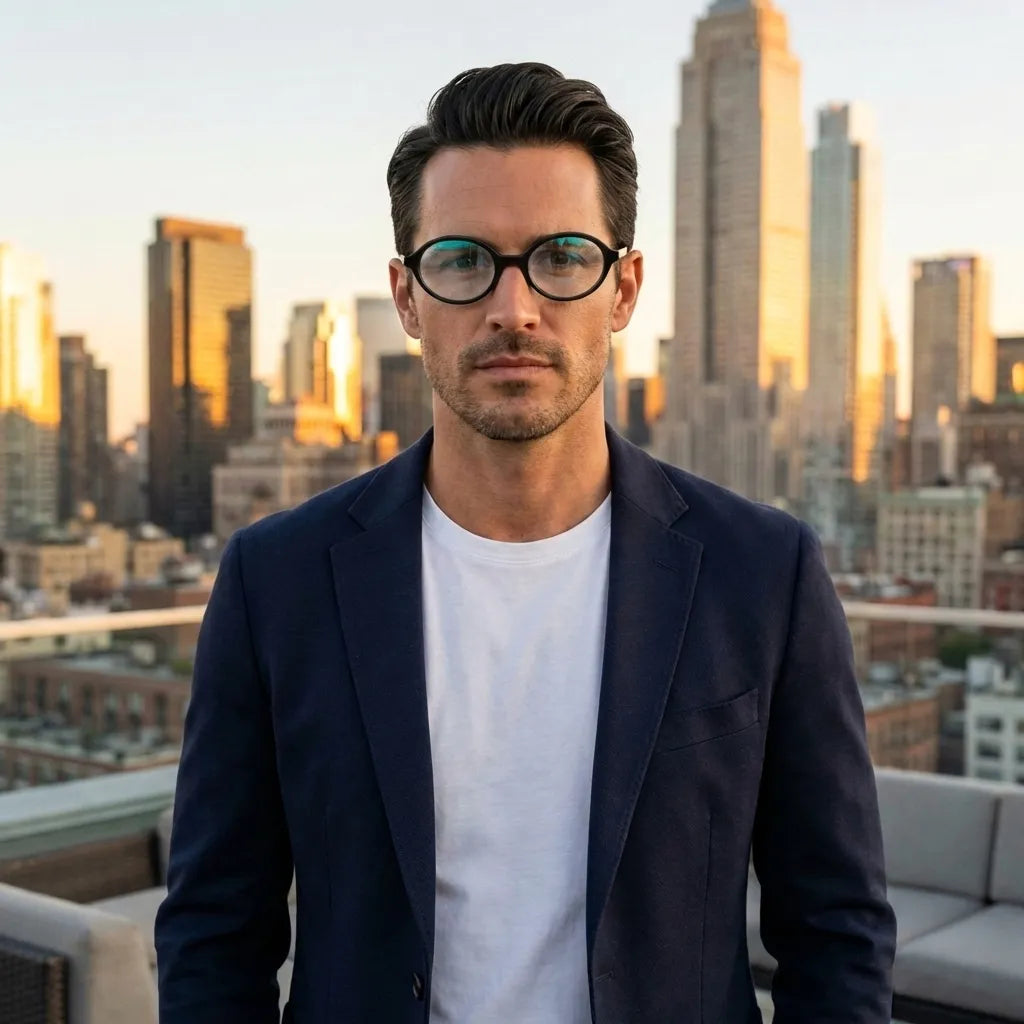 Lentes opticos Guapi Island Negro hombre urbano ciudad moderna sofisticado antirreflex receta optica bio-acetato Bonoboss #editorial_hombre-urbano #color_negro